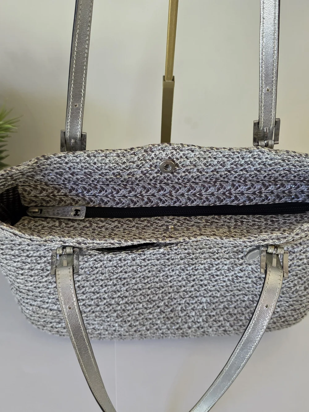 Eric Javitz Silver Metallic Woven Tote Bag Sustainable Recycled Fiber